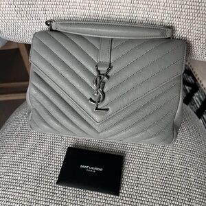 YSL Saint Laurent Medium College Chain Bag in Stone Gray